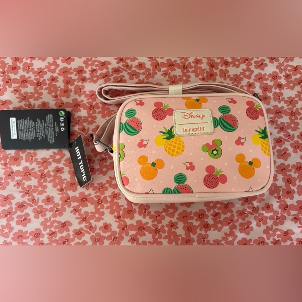 Loungefly Disney Mickey Mouse Fruit All Over Print Crossbody Camera Bag NWT